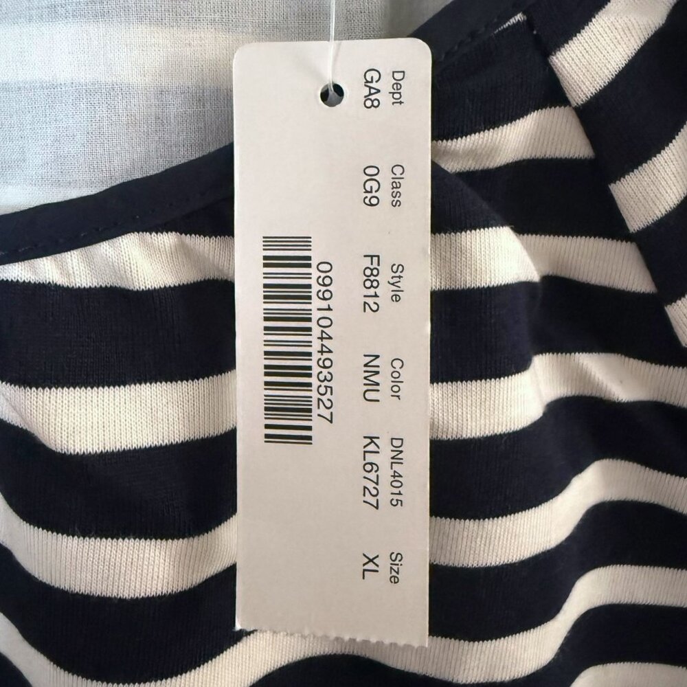 J.Crew Striped Raglan Tie-Back Peasant Blouse Top Black White Women's XL New - Picture 10 of 14